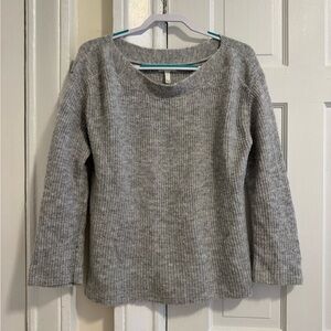 Leith Grey Ribbed Knit Boat Neck Chunky Oversized Sweater Size L